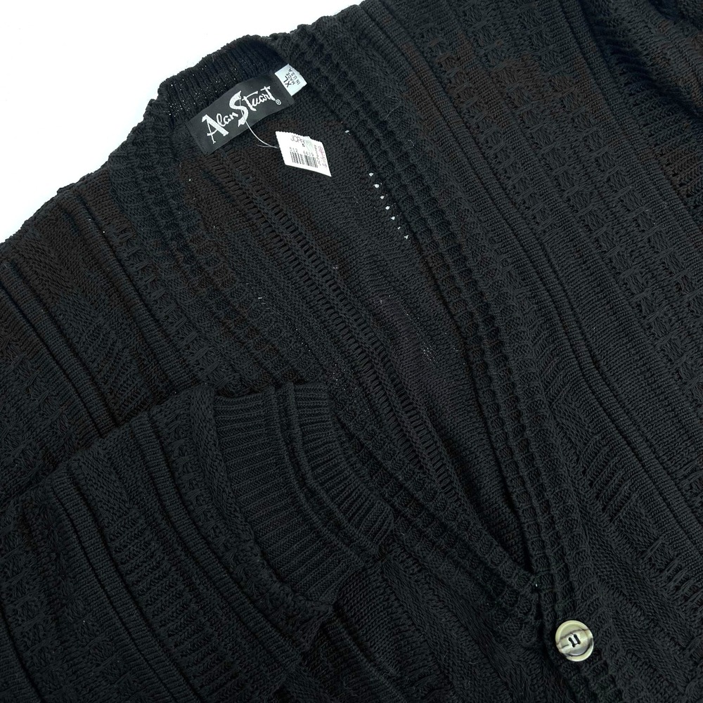 ALAN STUART Men's XL Vintage USA Black NWT Coogi-Style V-Neck Cardigan Sweater